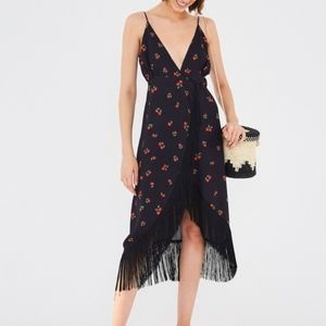 Farm Rio Black Pitanga Fringe Wrap Dress - SIZE M